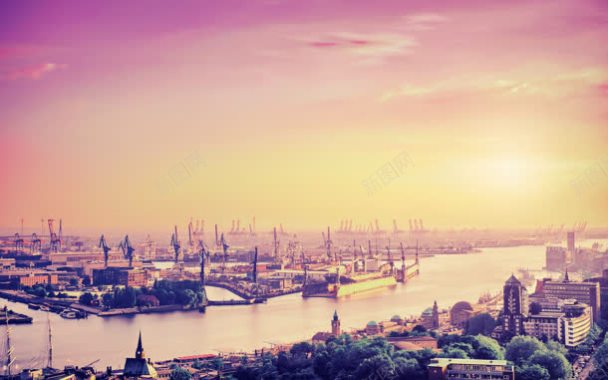 紫色梦幻天空城市背景