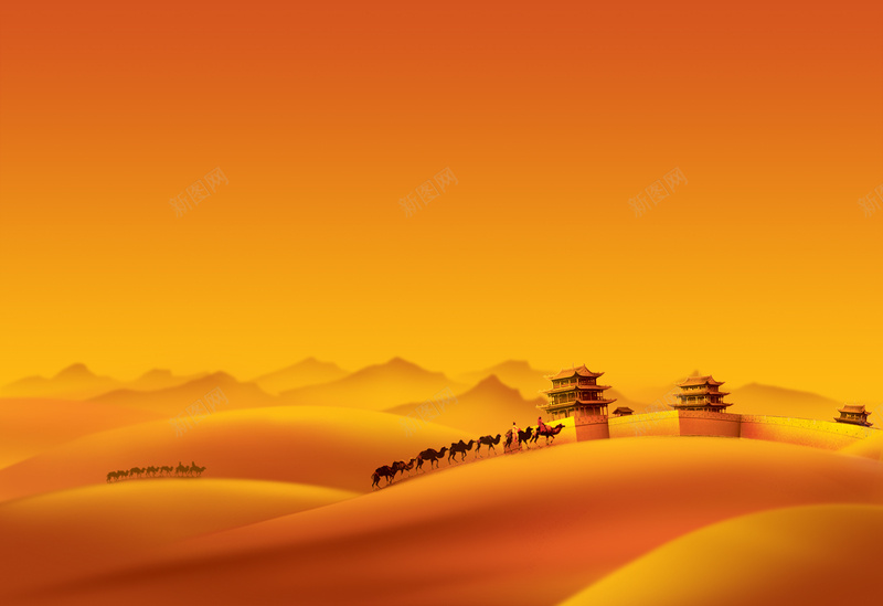 丝绸之路一带一路psd设计背景_新图网 https://ixintu.com 一带一路 一路一带 丝绸之路 励智文化 历史 文化背景 沙漠 海报 背景沙漠 骆驼