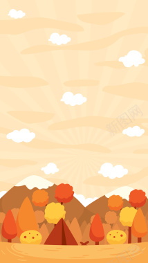 温暖的秋天卡通背景矢量图背景