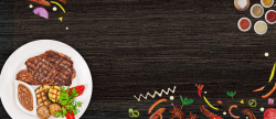 进口食品超市展板设计香辣牛排木纹质感背景高清图片