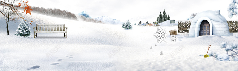 冬季雪景背景psd_新图网 https://ixintu.com 冬季 摄影 海报banner 雪屋 雪景 风景