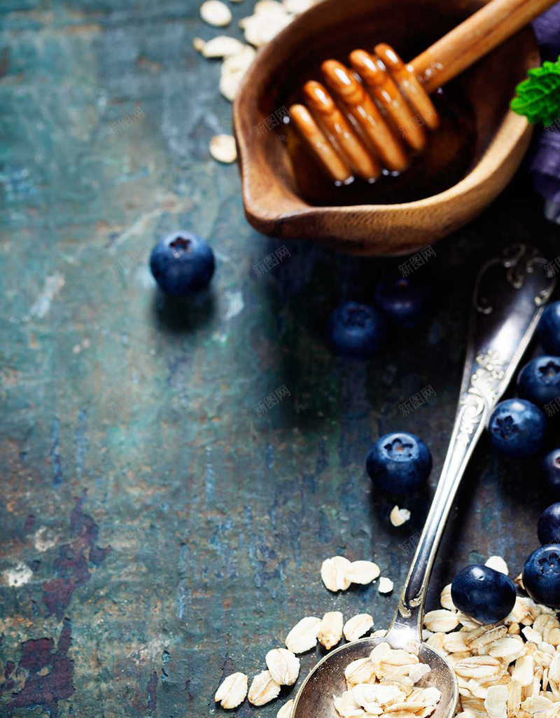 蓝莓燕麦蜂蜜背景psd设计背景_新图网 https://ixintu.com 健康 养生 养颜 勺子 水果 燕麦 美容 蓝莓 蜂蜜 食品 食物