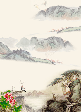 中国风古韵山河水墨画平面广告背景