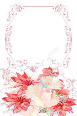 甜美花纹手绘水彩花卉插画线面海报背景高清图片