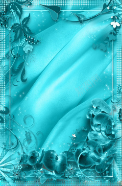 蓝色丝绸水钻画框背景背景