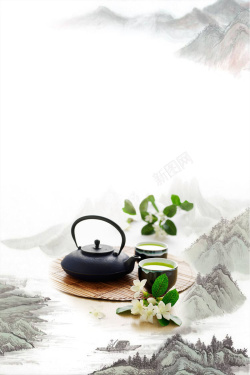 花道茶道茶室中式淡雅水墨茶壶茶文化背景高清图片