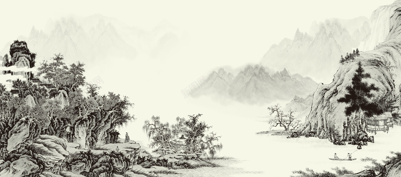 中国画背景图psd设计背景_新图网 https://ixintu.com 中国风 国画 山水 水墨 海报banner