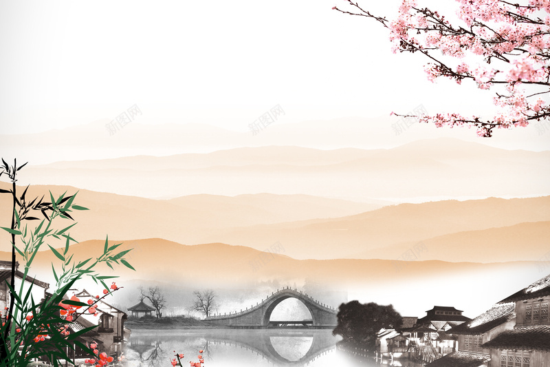 江南水乡水墨画海报背景psd设计背景_新图网 https://ixintu.com PSD背景 下载 古镇 水墨画 水墨风 水镇 江南 江南水乡 海报设计