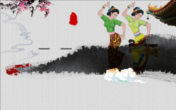 傣族风情灰色水墨插画民族傣族泼水节背景高清图片