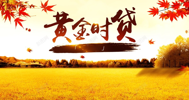 黄金时贷背景psd设计背景_新图网 https://ixintu.com 时贷 枫叶 海报 背景 贷款 黄色