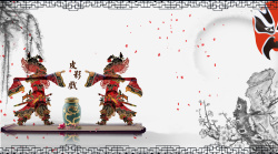 水墨皮影复古水墨底纹中国风脸谱皮影背景高清图片