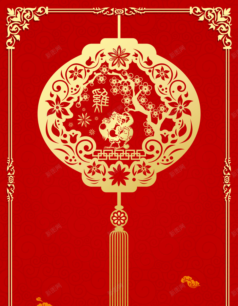 新年新春背景psd设计背景_新图网 https://ixintu.com 中国风 唯美 商务 国际 地区 庆祝 海报背景素材 红色 花纹 边框 金色