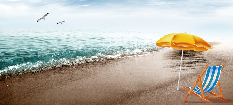 海边度假笔刷遮阳伞景色背景背景