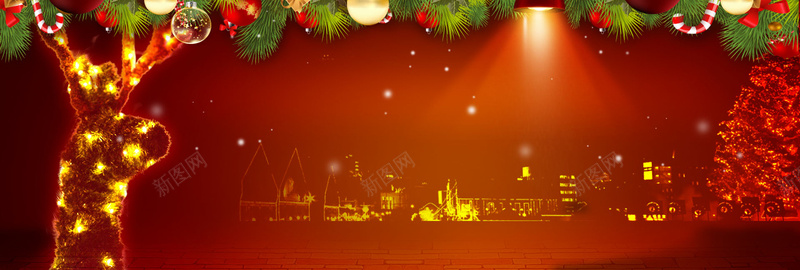 红色圣诞节海报bannerpsd设计背景_新图网 https://ixintu.com 圣诞树 圣诞节 海报banner 温馨 激情 狂欢 红色 鹿