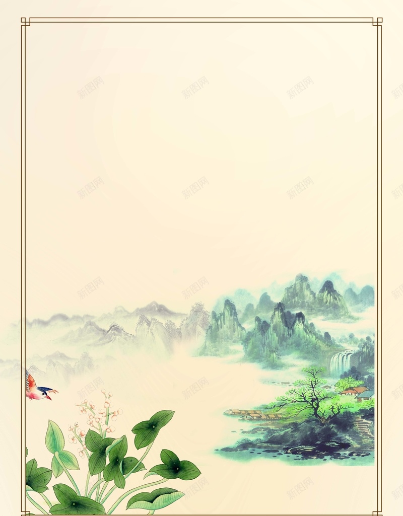 黄色中式插画水墨中国风海报背景psd设计背景_新图网 https://ixintu.com 中国风海报 中式 中式边框 国画 插画 水墨 水墨国画 水墨山水 荷花 黄色