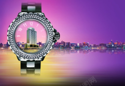钻石级紫色渐变质感手表酒店背景高清图片