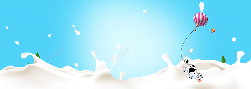 牛奶促销蓝色文艺banner背景