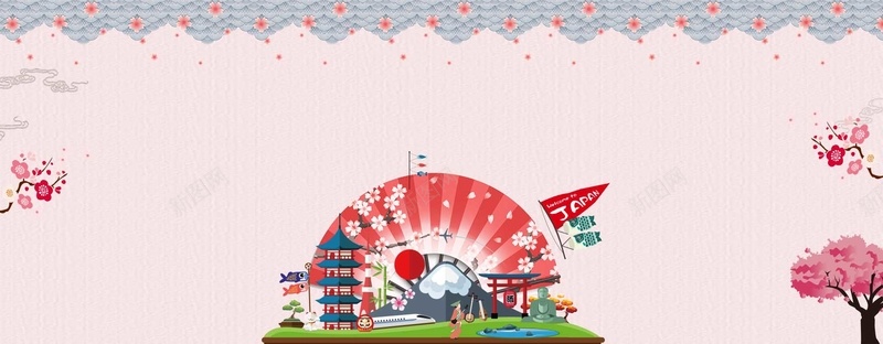 日本粉色矢量旅游樱花背景banner背景