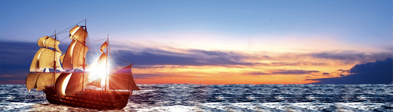 帆船出行航海夕阳背景图摄影图片