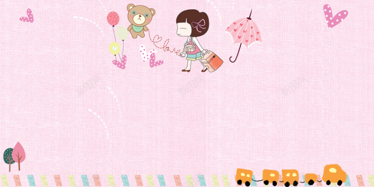 可爱卡通儿童相册粉色背景背景