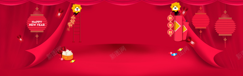 年货节中国风红色电商海报背景背景