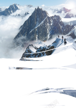 登山老人山峰上的积雪背景摄影图片