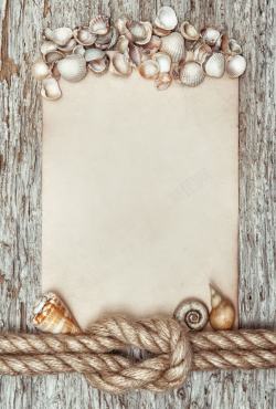 拉车绳子绳子贝壳组成的木质相框高清图片