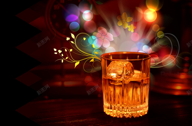 威士忌酒吧绚丽海报psd设计背景_新图网 https://ixintu.com 光晕 夜晚 威士忌 星光 激情 狂欢 绚丽海报 花朵 迷离 酒吧