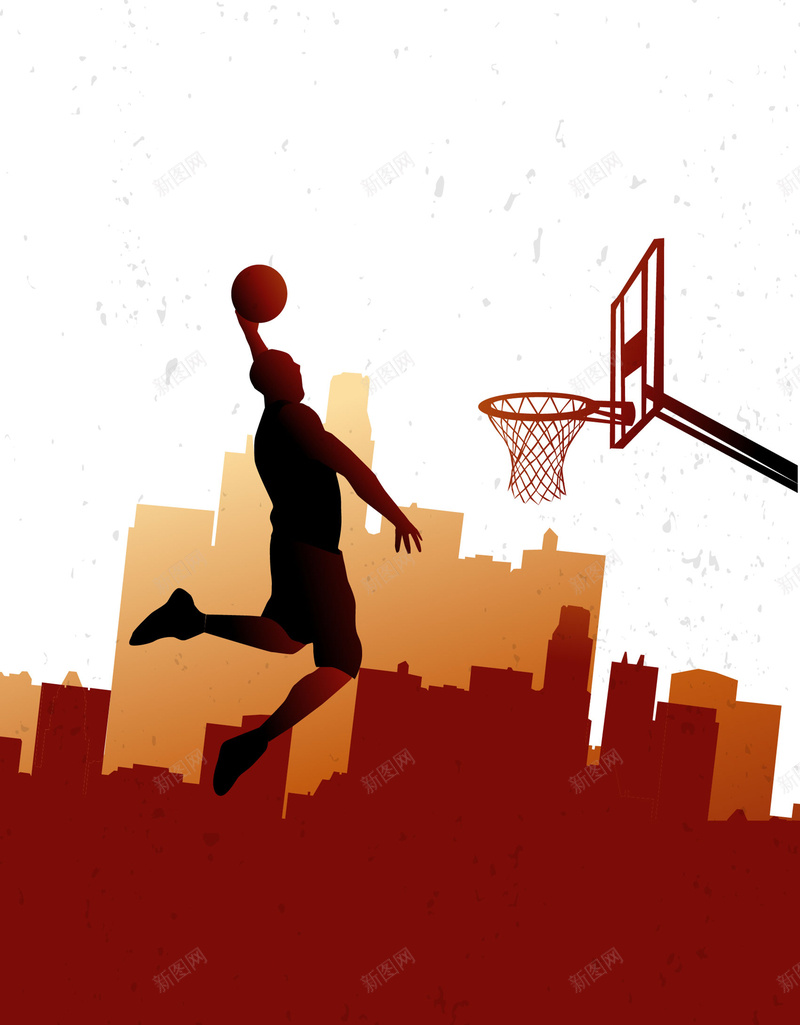篮球运动海报背景矢量图ai设计背景_新图网 https://ixintu.com 人物剪影 城市剪影 手绘 插画 矢量背景 篮球场 篮球架 篮球比赛 篮球运动 运动背景 矢量图