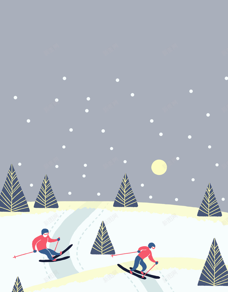 浅色简约手绘滑雪季海报psd设计背景_新图网 https://ixintu.com 冬天滑雪 冬奥会 冬季 冰雪世界 树 溜冰 滑雪 滑雪场 滑雪城 滑雪广告 滑雪运动 雪景
