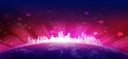 小城市梦幻紫色系城市剪影背景高清图片