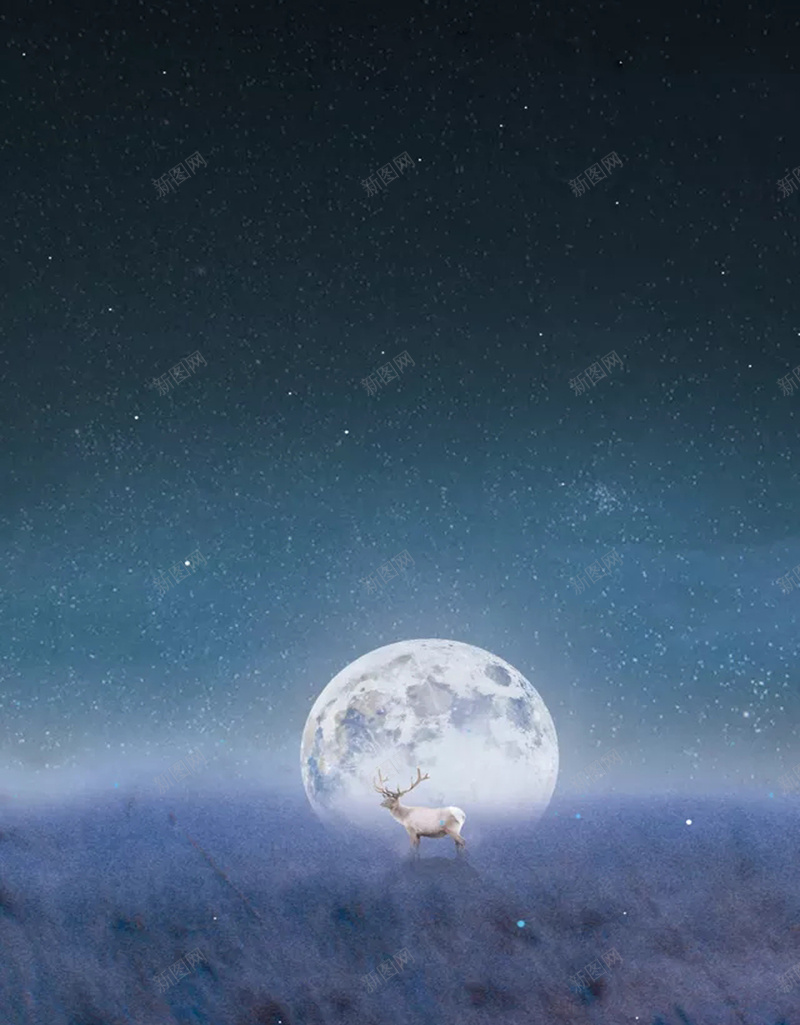 月球特写海报psd设计背景_新图网 https://ixintu.com 唯美 夜晚 星空 月球 梦幻 特写 神话 驯鹿