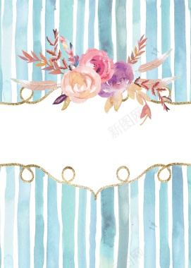 欧式婚礼庆典水彩鲜花条纹请柬卡片海报背景背景