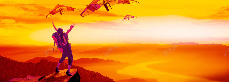 夕阳极限滑翔伞背景摄影图片