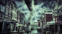 黑暗天空霹雳城市风暴结构背景高清图片