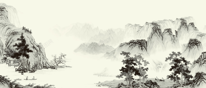 水墨画背景海报jpg设计背景_新图网 https://ixintu.com 中国风 国画 山水画 山水画模板下载 山水画素材下载 水墨画 海报banner 白描 背景素材 高清