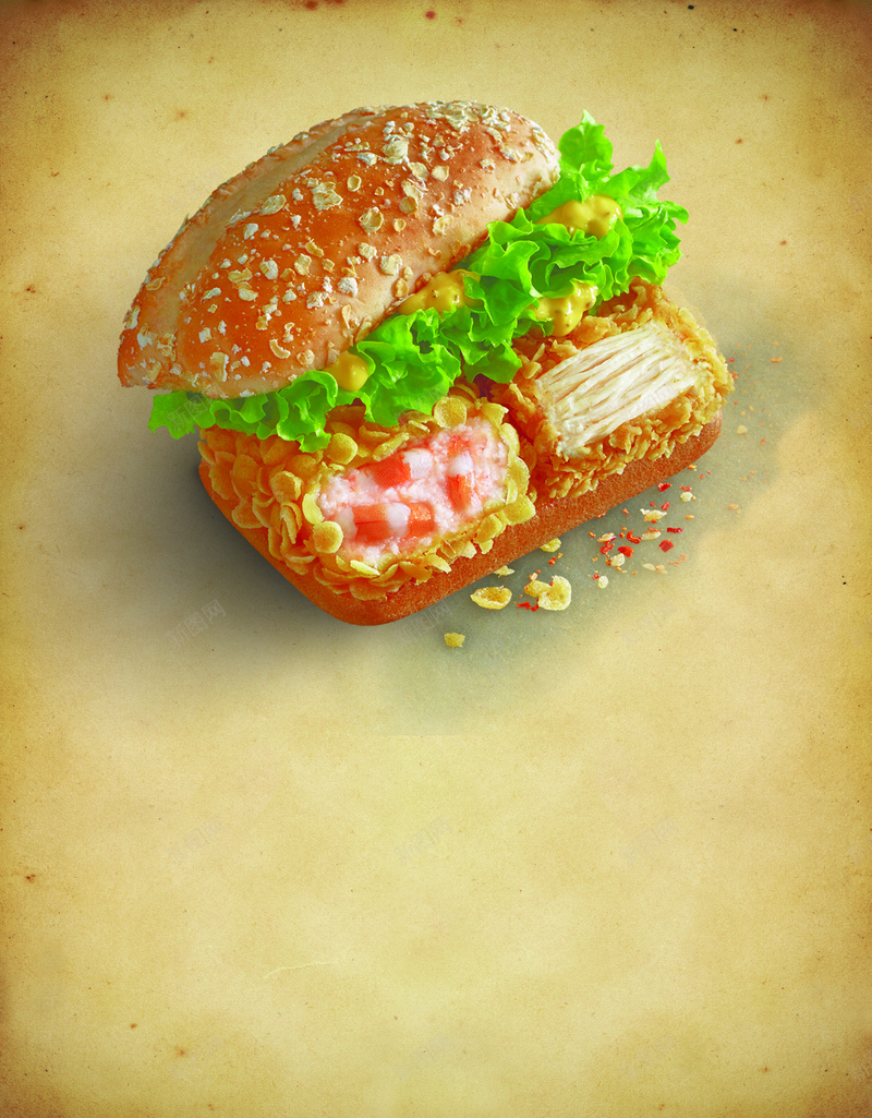 汉堡食品广告背景psd设计背景_新图网 https://ixintu.com 吃 快速 汉堡 绿色 菜 质感 阴影 食品 黄色