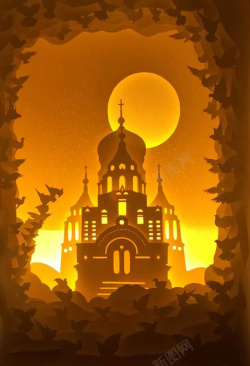 黑暗的天空卡通城堡海报背景高清图片