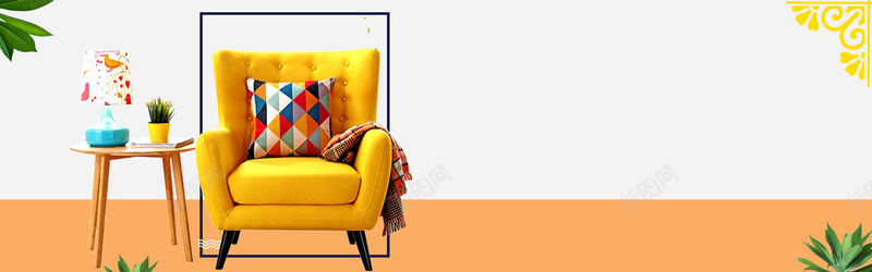 时尚沙发促销季黄色背景背景