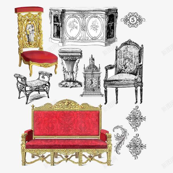 各种欧式椅子装饰图png免抠素材_新图网 https://ixintu.com 复古 家具 家用 插画