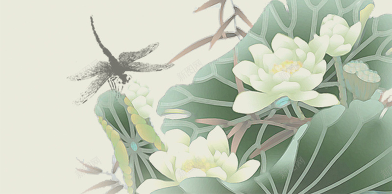中国工笔画荷花背景jpg设计背景_新图网 https://ixintu.com 中国 工笔画 素材 绿色 背景 荷花 蜻蜓 质感