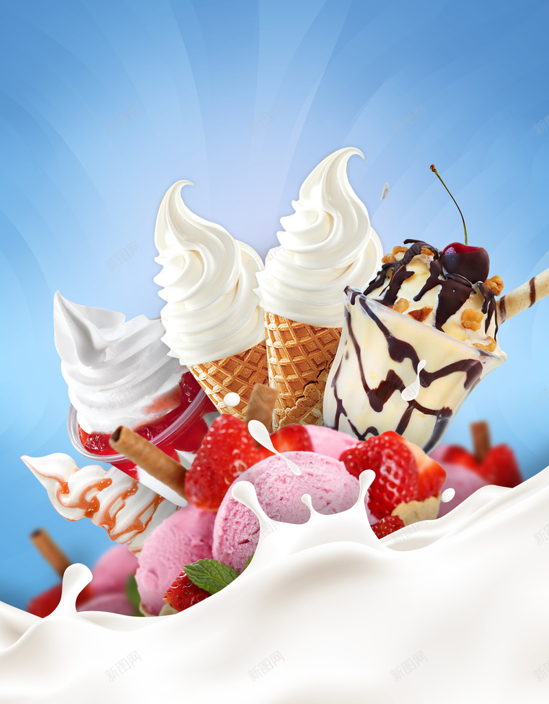 冰淇淋甜品宣传促销海报psd设计背景_新图网 https://ixintu.com 促销 冰淇淋 夏日 宣传 海报 清新 甜品 素材 背景 草莓 雪糕