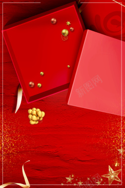 圣诞节礼物礼盒文艺红色banner背景