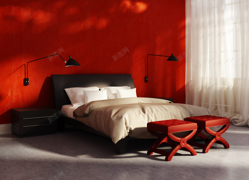 红色欧式家居背景jpg设计背景_新图网 https://ixintu.com 卧室 家居 床 床头柜 模型 欧式 灯 窗帘 窗户 红色 背景 艺术 软床