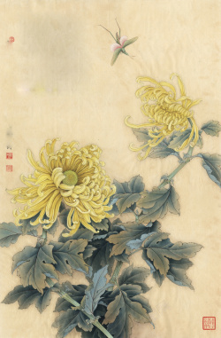 复古怀旧菊花背景图片中国风菊花工笔画海报背景高清图片