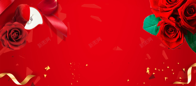 天猫214情人节促销活动红色玫瑰海报psd分层背景