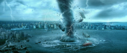 毁灭的城市蓝色龙卷风自然灾害城市蓝色背景高清图片
