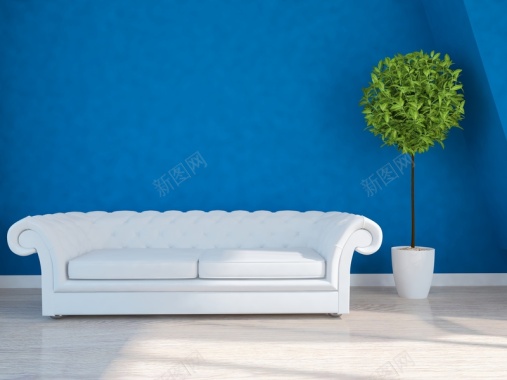 蓝色清新客厅沙发背景背景
