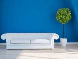 室内装修设蓝色清新客厅沙发背景高清图片
