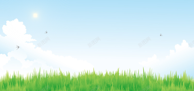 春天景色蓝天白云燕子绿草背景背景